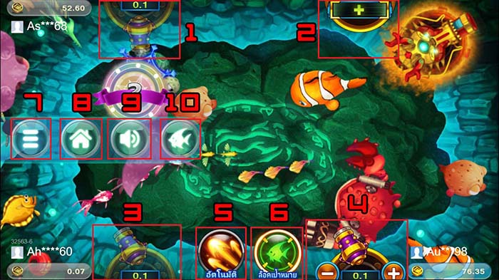 หน้าตาและส่วนประกอบเกมยิงปลา หน้าตาและส่วนประกอบเกมยิงปลา